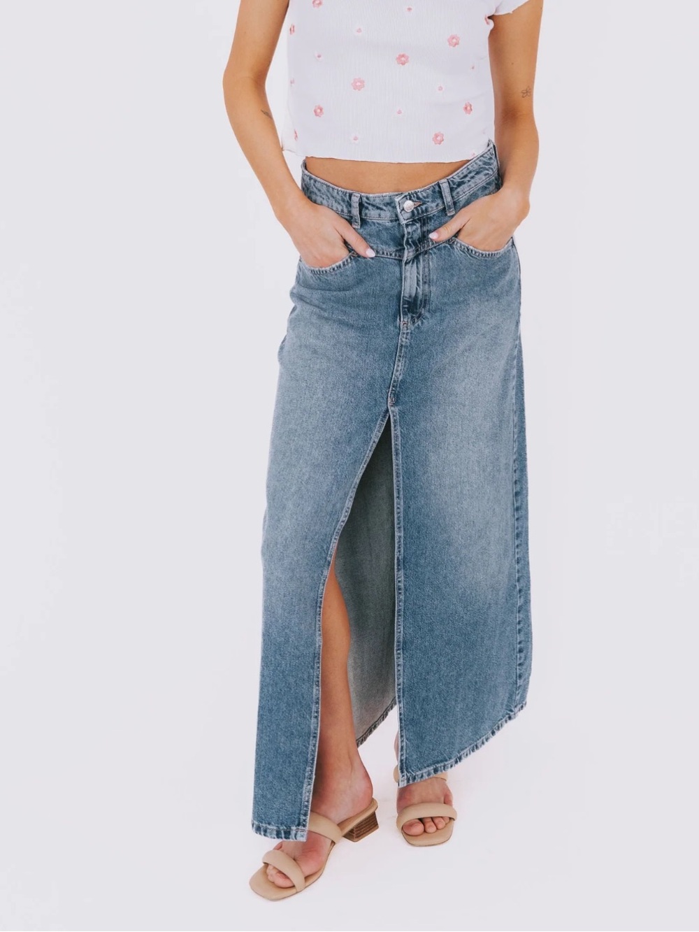 Free People Come As You Are Denim Maxi skirt, 4
